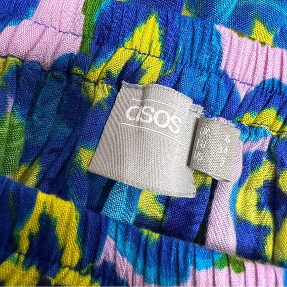 ASOS swim cover up skirt high slits pansy print Sz 2 - Picture 9 of 11